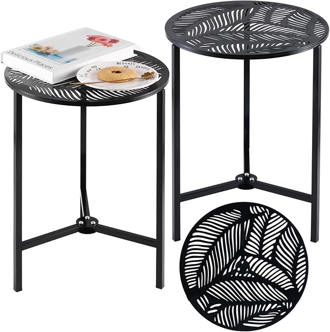 Party Zealot Set of 2 Small Round Metal Side Tables 13 Inches Black Outdoor End by PartyZealot