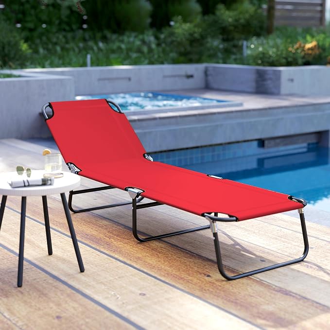 Outsunny Folding Chaise Lounge Pool Chairs, Outdoor Sun Tanning Chairs - Image 9