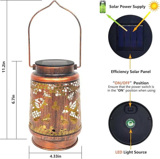 Solar Lanterns Outdoor Hanging Honeybee Decor Lantern, Waterproof Hollow Out - Image 3