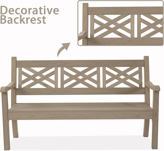 Psilvam 63''W All-Weather Poly Lumber Outdoor Bench – Teak Color, 3-Person - Image 6