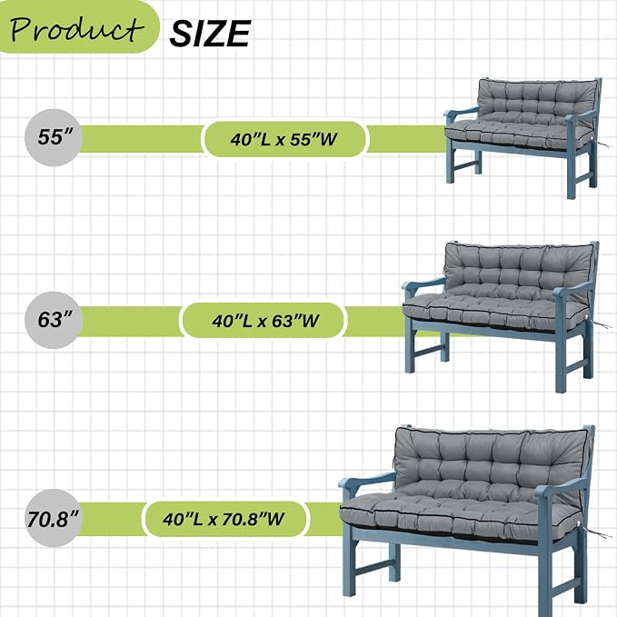 Waterproof Porch Swing Cushion Replacement, Thick 4" 2–3 Seat Outdoor Swing - Image 7