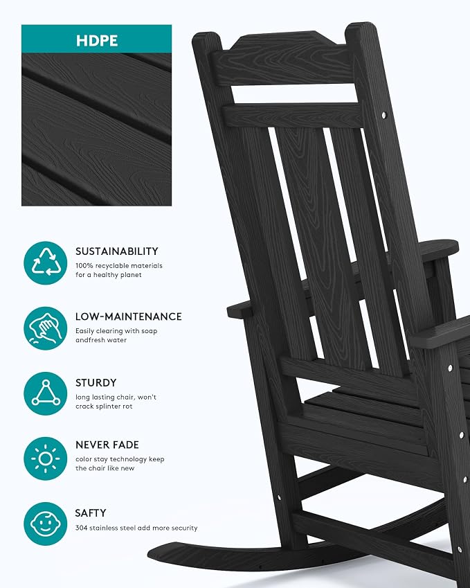SERWALL Oversized Rocking Chair Outdoor, HDPE Outdoor Rocking Chair - Image 6