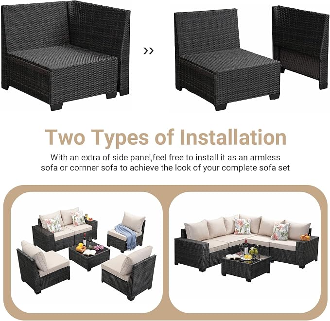 Jing's Villa 8-Piece Patio Furniture Set, All-Weather Outdoor Wicker Sectional - Image 8