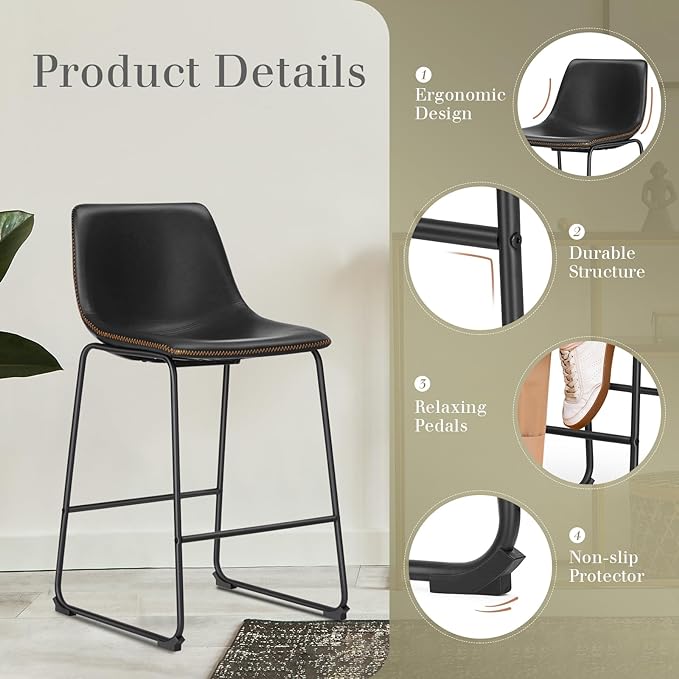 DUMOS 26 Inch Counter Height Bar Stools Set of 4, Modern Faux Leather High - Image 5