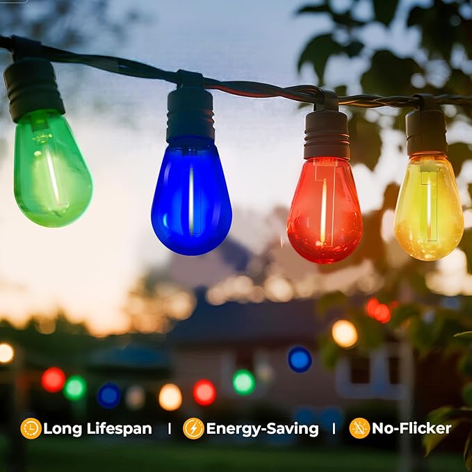 24 Pack S14 Colored LED String Light Bulbs, 1W Plastic Shatterproof Replacement - Image 2