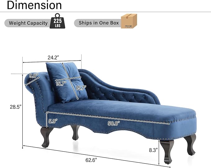 Merax 62'' Velvet Chaise Lounge Indoor - Image 2