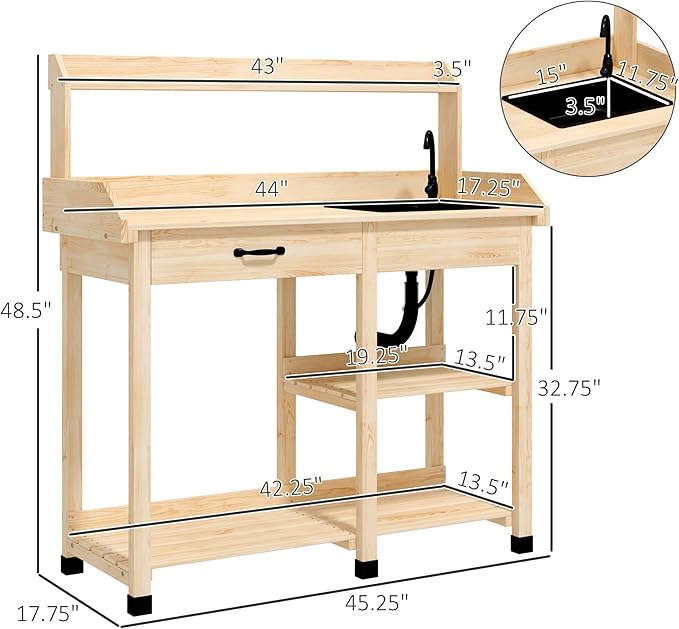 Outsunny Potting Bench Table, Outdoor Garden Table Wooden Work Station - Image 7