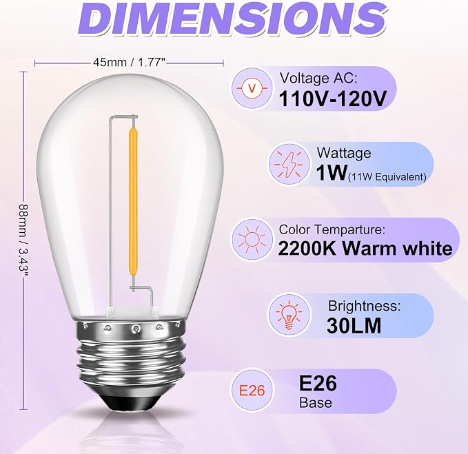 28 Pack S14 Bulbs for Outdoor String Lights, Shatterproof LED Replacement Bulbs - Image 4