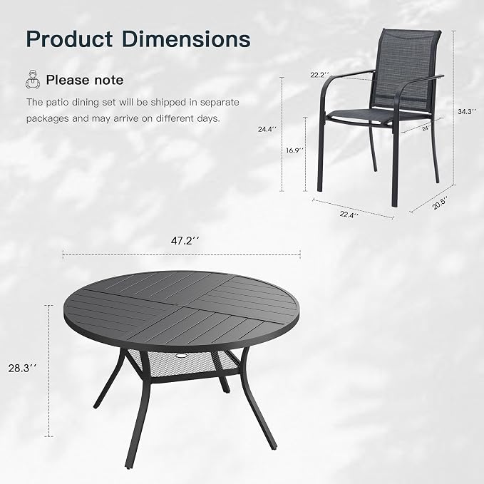 VICLLAX 7 Pieces Patio Outdoor Dining Set, 47.2" Round Metal Table - Image 2