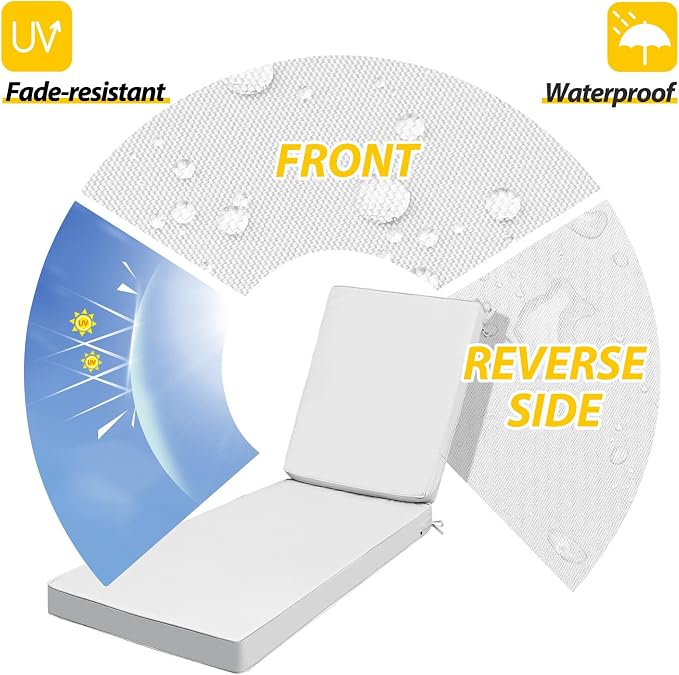 AAAAAcessories Outdoor Chaise Lounge Cushions, Fade-Resistant, Waterproof Patio - Image 2