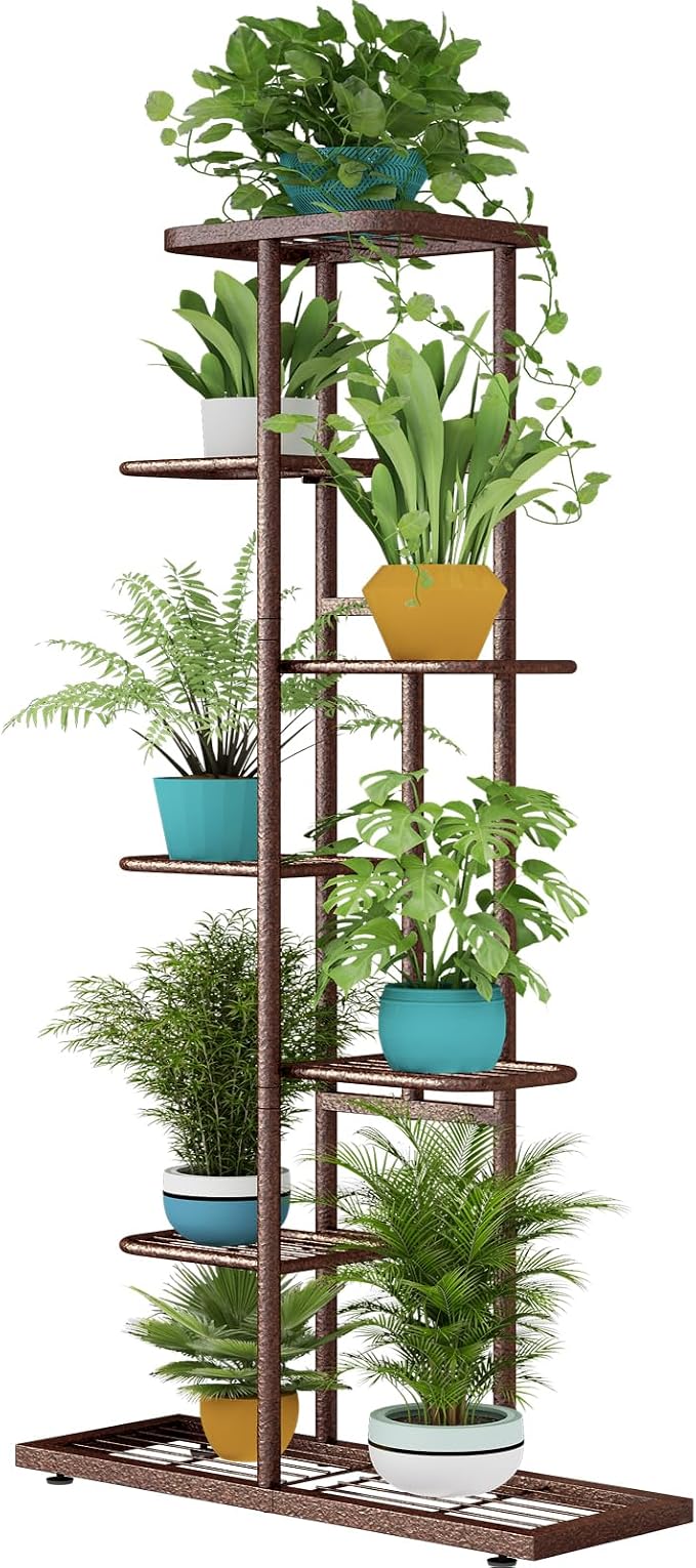 LINZINAR Plant Stand Metal 7 Tier 8 Potted Multiple Flower Pot Holder Shelf by LINZINAR
