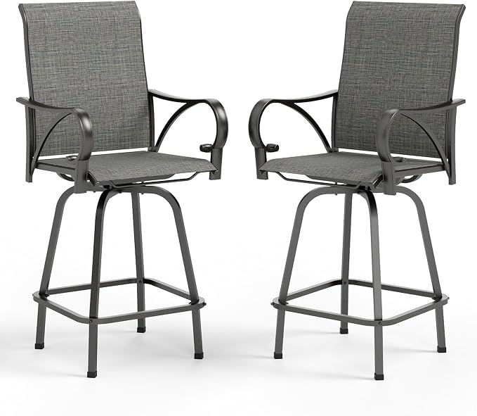 MFSTUDIO Outdoor Bar Stools Set of 2, Swivel Bar Height Patio Chairs Outdoor by MFSTUDIO