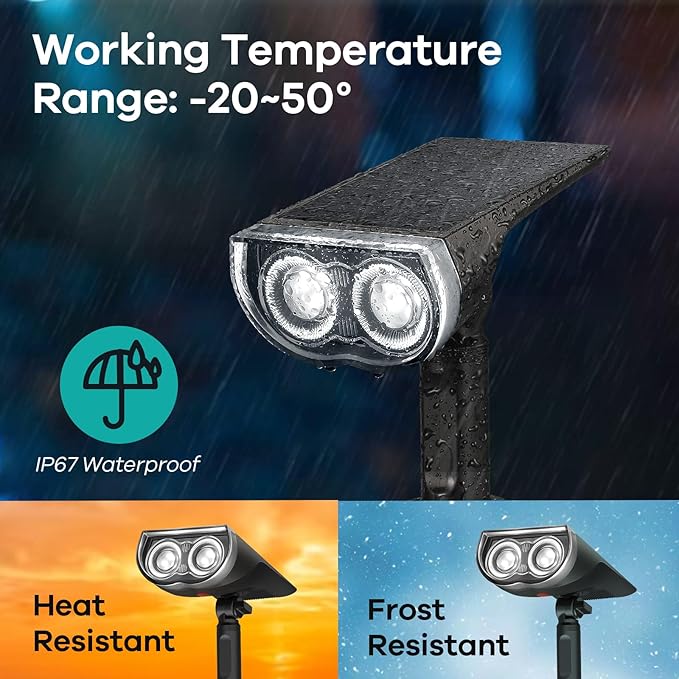 Consciot Solar Spotlights Outdoor, Daylight IP67 Waterproof 2-in-1 Solar Spot - Image 3