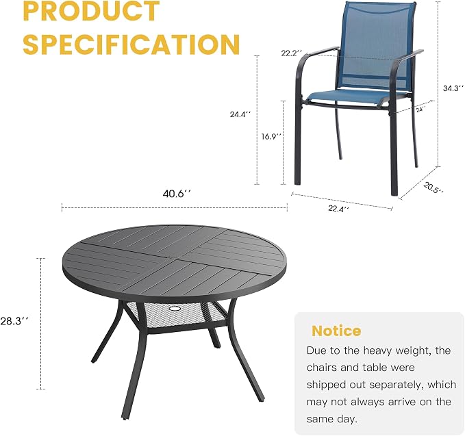 VICLLAX Patio Table and Chair Set of 4, All Weather Metal Round Outdoor Dining - Image 7