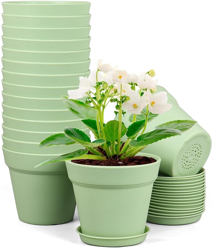 6 inch Plastic Nursery Pots, 16 Pack Plant Pots by Meowell