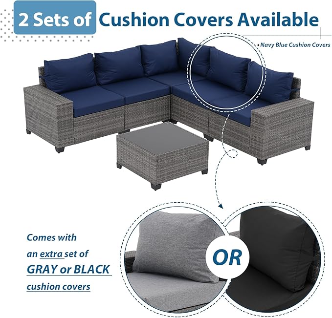 JOIVI 6 Pieces Outdoor Patio Furniture Set, Rattan Patio Sectional Sofa - Image 4