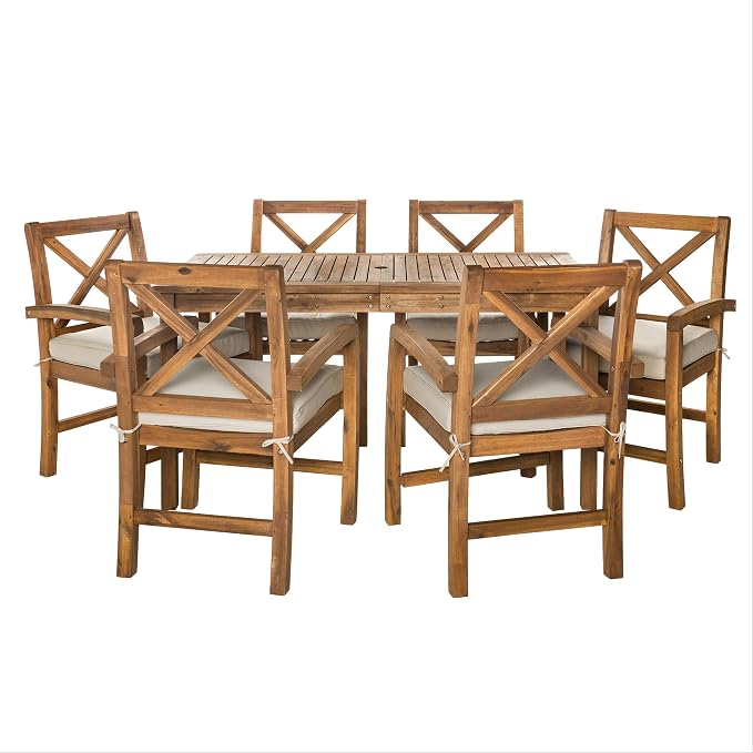Walker Edison Delray Classic 7 Piece Acacia Wood Outdoor Dining Set - Image 7