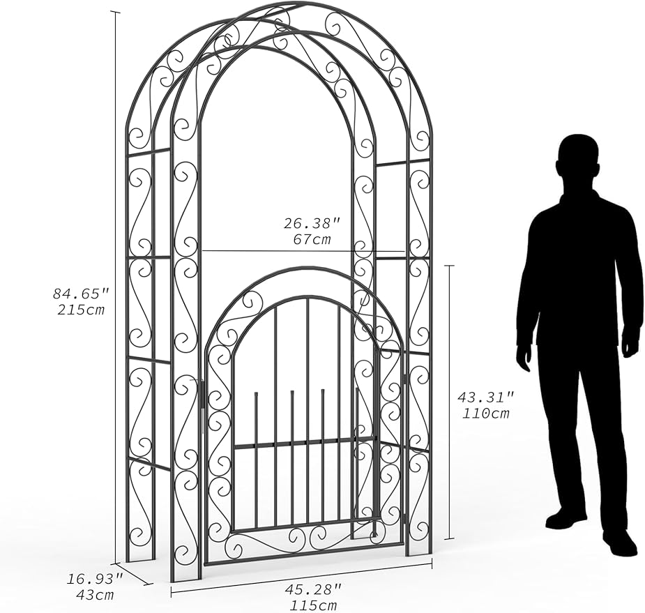 8FT Garden Arch with Gate, Heavy-Duty Metal Wedding Arbor Trellis - Image 4