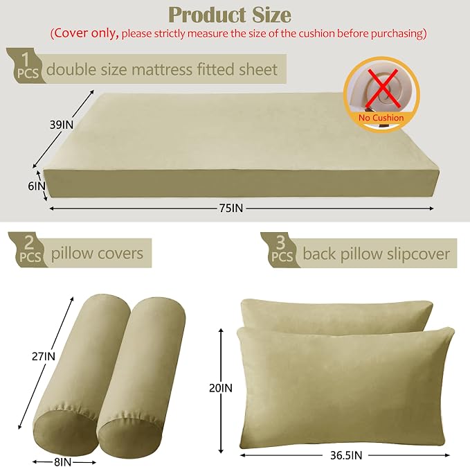 Twin Size Porch Swing Bed Mattress Cushion Cover Set, Waterproof Outdoor Daybed - Image 2