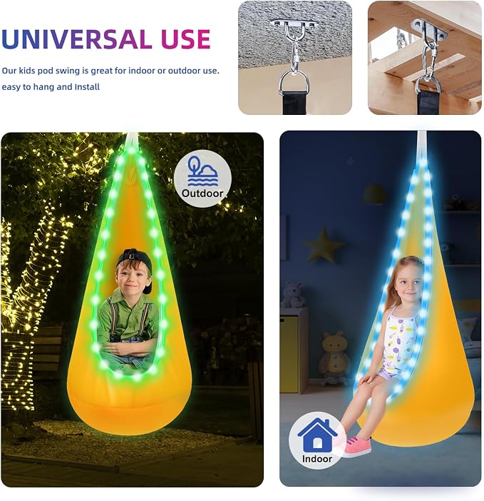 Light Up Kids Pod Swing Seat, Upgraded Kids Hanging Hammock - Image 4