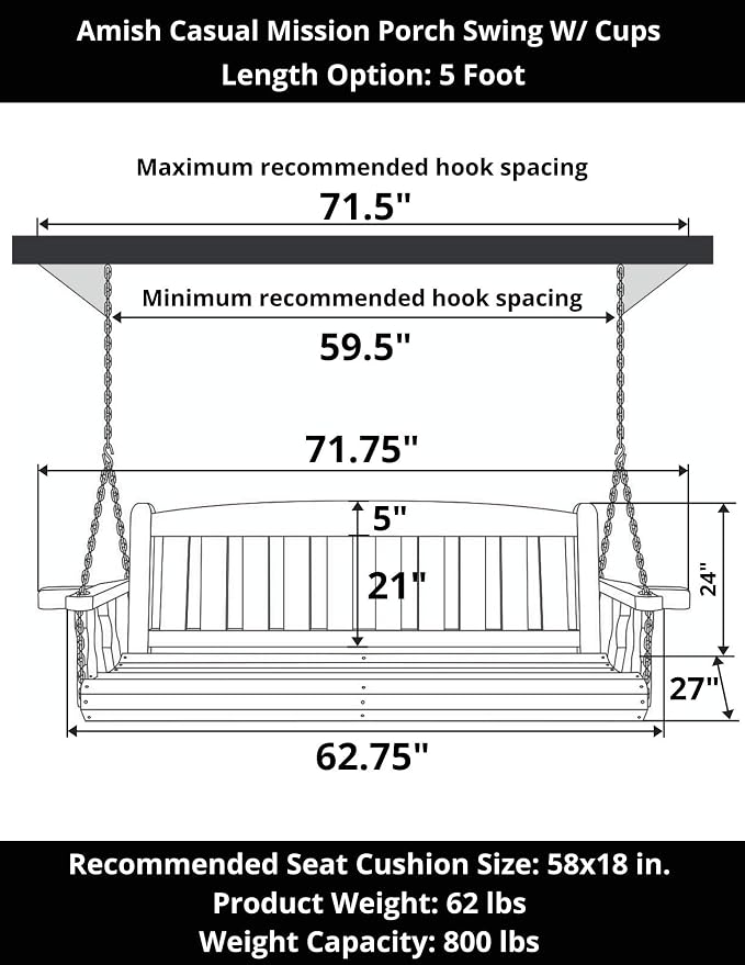 Amish Casual Heavy Duty 800 Lb Mission Treated Porch Swing - Image 3