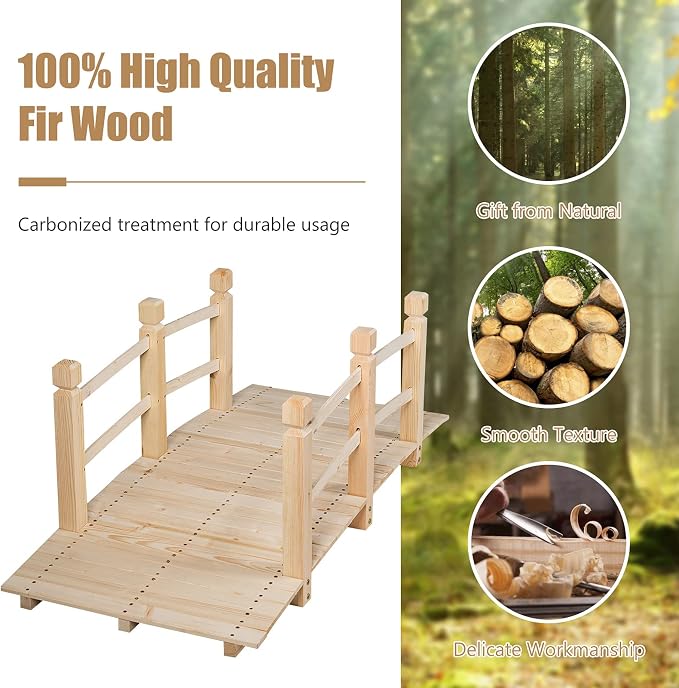 LDAILY Moccha 5FT Wood Garden Bridge, Pond Bridge - Image 3