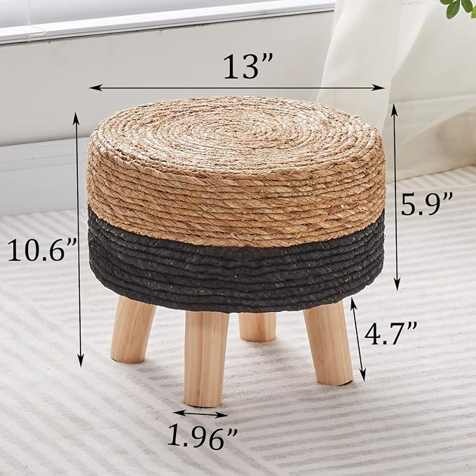 Wimarsbon Round Foot Stool Natural Seagrass Poufs Ottoman Hand Weave Footrest - Image 3