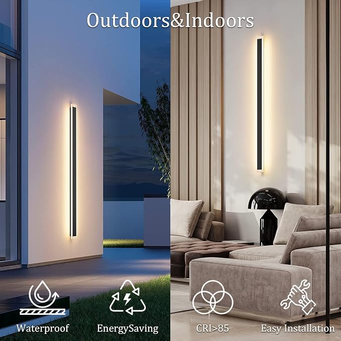 59in Long Outdoor LED Light IP65 Waterproof, Modern Exterior Wall Sconce Black - Image 5