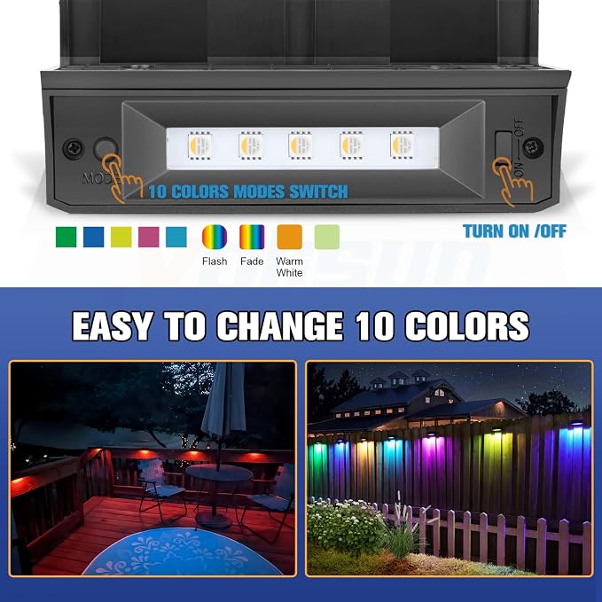 VOLISUN 8-Pack 1800mAh Outdoor Solar Fence Lights - Image 2
