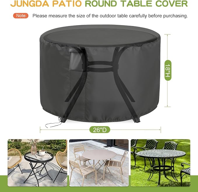 Patio Furniture Covers Round, 26 Inch Outdoor Dinner Table Cover Waterproof - Image 2