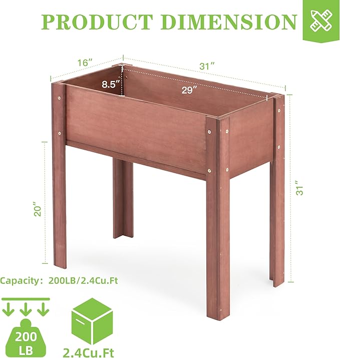 Raised Garden Bed with Legs, Outdoor Wood Elevated Planter Box, Thick Legs - Image 3