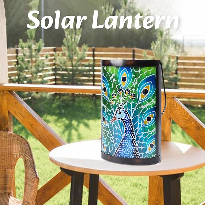 Hanging Solar Lantern Outdoor Waterproof Peacock Solar Lights Glass Tabletop - Image 3