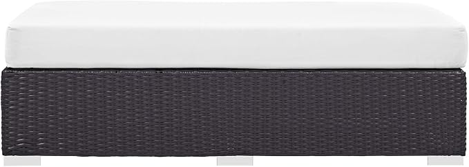 Modway Convene Wicker Rattan Outdoor Patio Rectangle Ottoman in Espresso White - Image 6