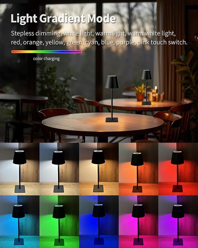 KDG 2 Pack Cordless Table Lamp, RGB Color Stepless Dimming Up, 4000mAh Battery - Image 3