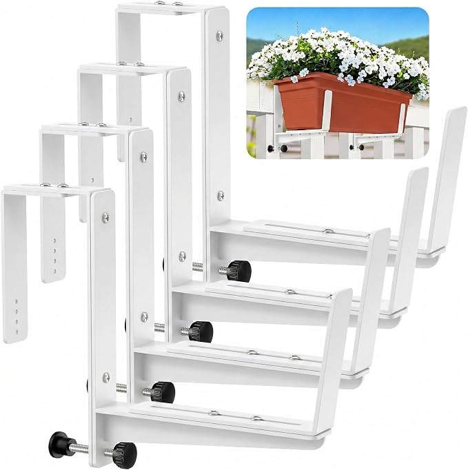 Window Box Brackets, Adjustable Planter Box Brackets, Heavy Duty Iron Flower by VOXOR