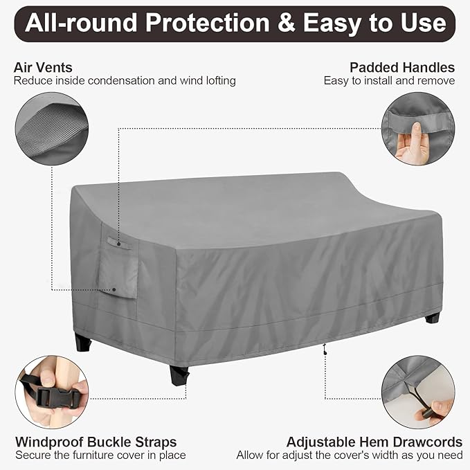 PureFit Outdoor Couch Cover Waterproof Patio Sofa Furniture Covers, 3-Seater - Image 5