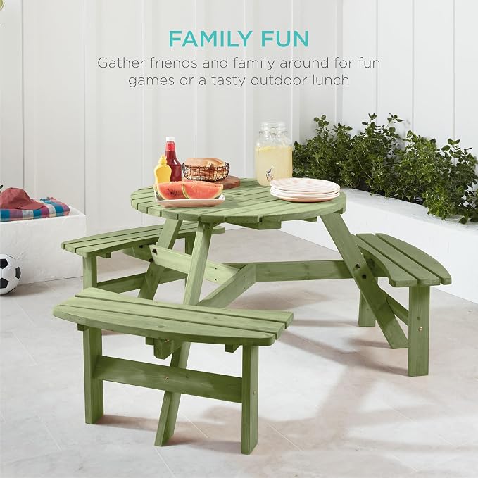 Best Choice Products 6-Person Circular Outdoor Wooden Picnic Table - Image 7