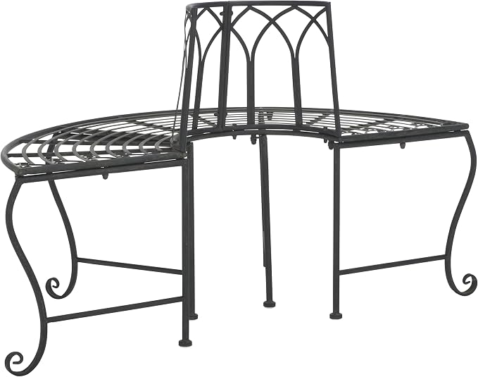 SAFAVIEH Outdoor Collection Abia Victorian Antique Black Semicircle Tree Bench - Image 8