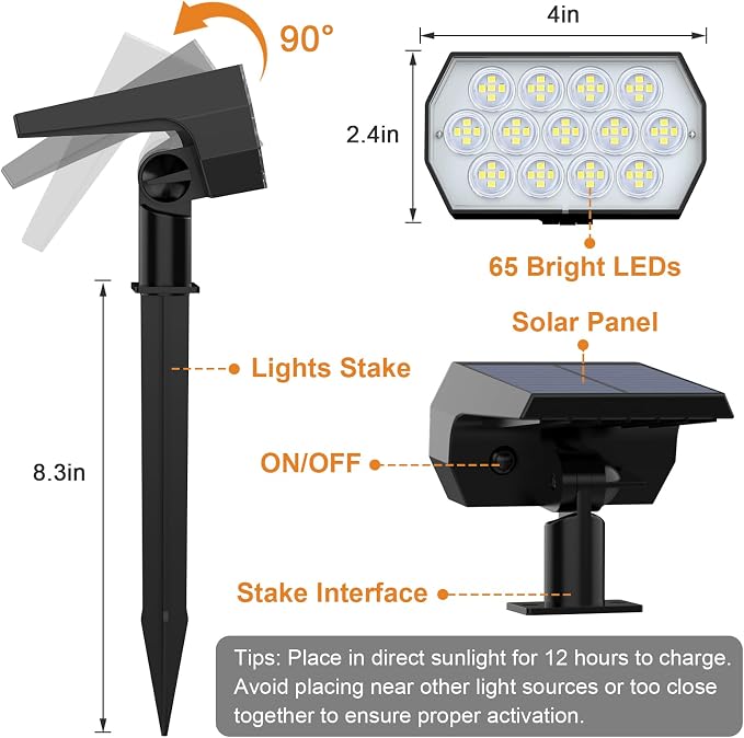 WELALO Solar Spot Lights Outdoor, Solar Landscape Spotlights, Solar Powered - Image 6