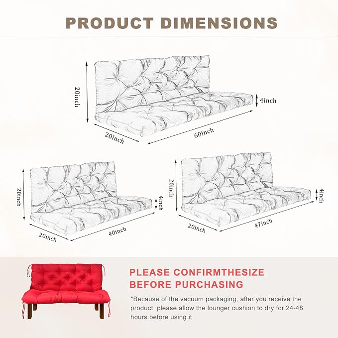 Porch Swing Cushion with Backrest, Waterproof Bench Cushion - Image 3