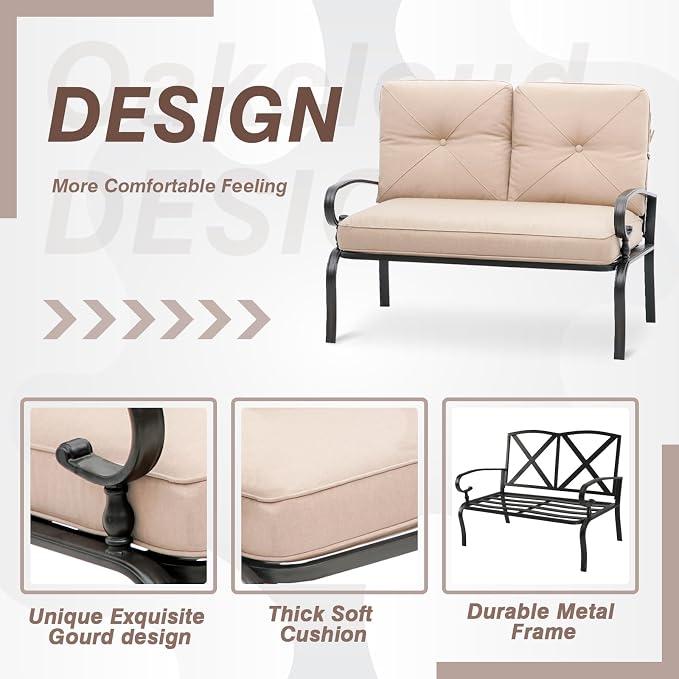 Oakcloud Outdoor 2 Pcs Patio Loveseat Bench Metal Frame Furniture Set - Image 4