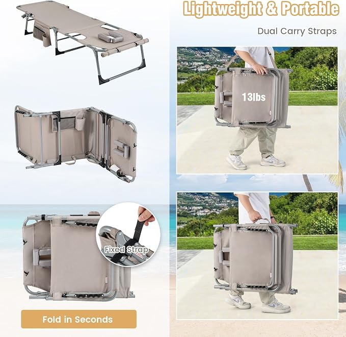GYMAX Tanning Chair, 330LBS Beach Lounge - Image 7
