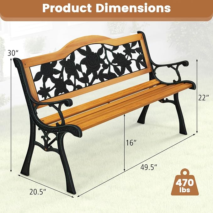 Tangkula Outdoor Garden Bench Park Bench, Patio Furniture Bench Chair - Image 3
