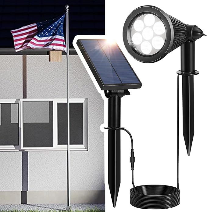 Solar Spotlights Outdoor for Flag Pole, Bright 7-LED Solar Spot Lights by SFSUNFUNY