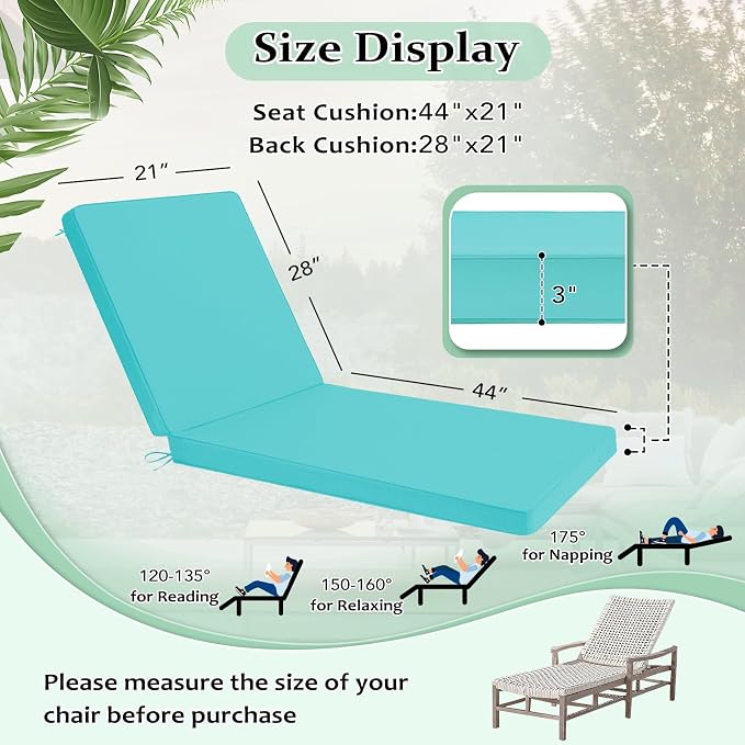 Cozyide Chaise Lounge Cushions Outdoor 72"x21"x3", Waterproof Lounge Chair - Image 6