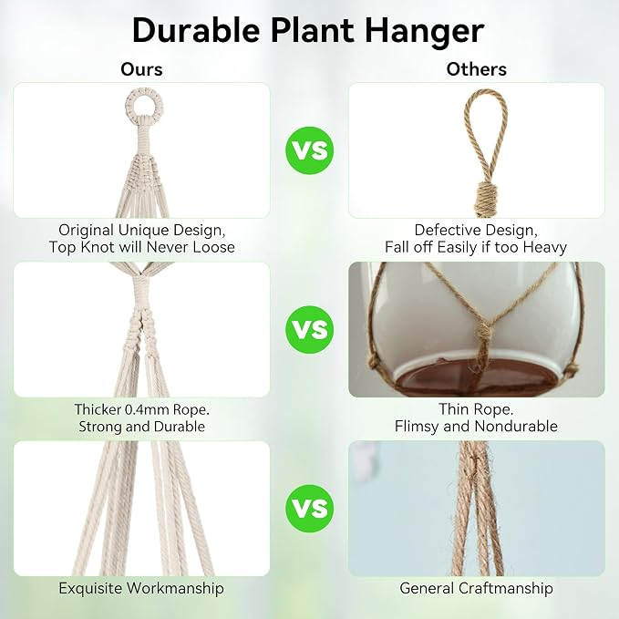 USLAI Macrame Plant Hanger Indoor Outdoor, Fits 4 to 8 Inch Pots, Strong - Image 2