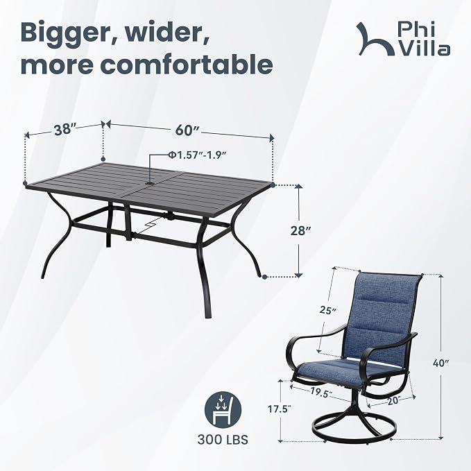 PHI VILLA Patio Dining Set for 6, Swivel Dining Chairs - Image 7