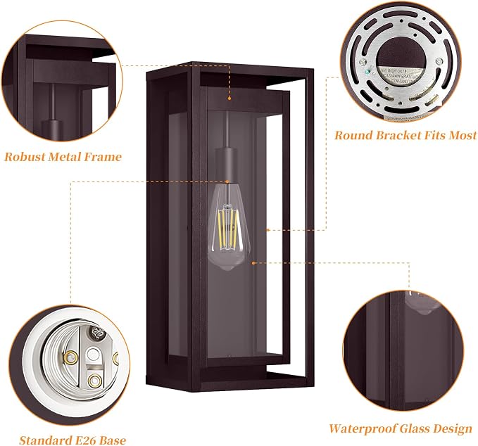 19" Bronze Outdoor Light Fixture, 2 Pack Large Size Outdoor Sconce Lights - Image 5