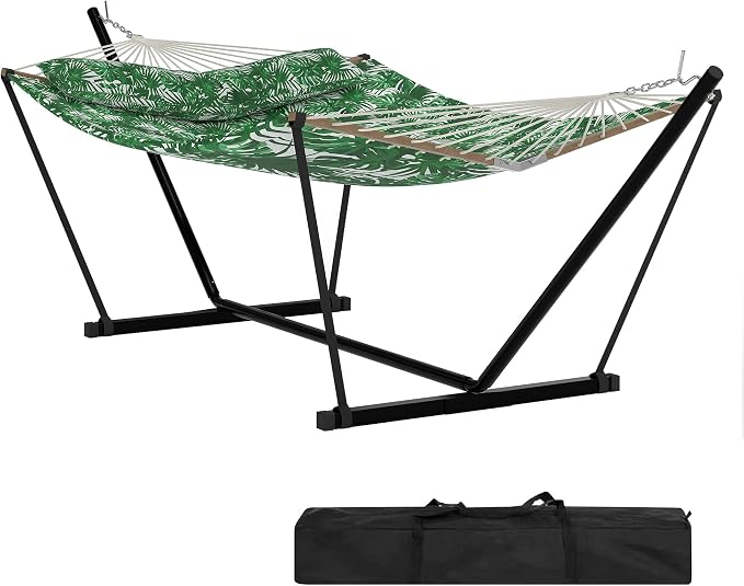 2 Person Double Hammock with Adjustable Steel Stand & Pillow, Heavy Duty by KYBOLT