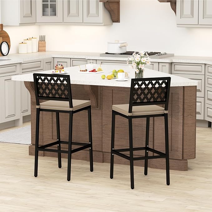 COSTWAY Outdoor Bar Chairs Set of 4, Armless Heavy-Duty Metal Frame Counter - Image 9